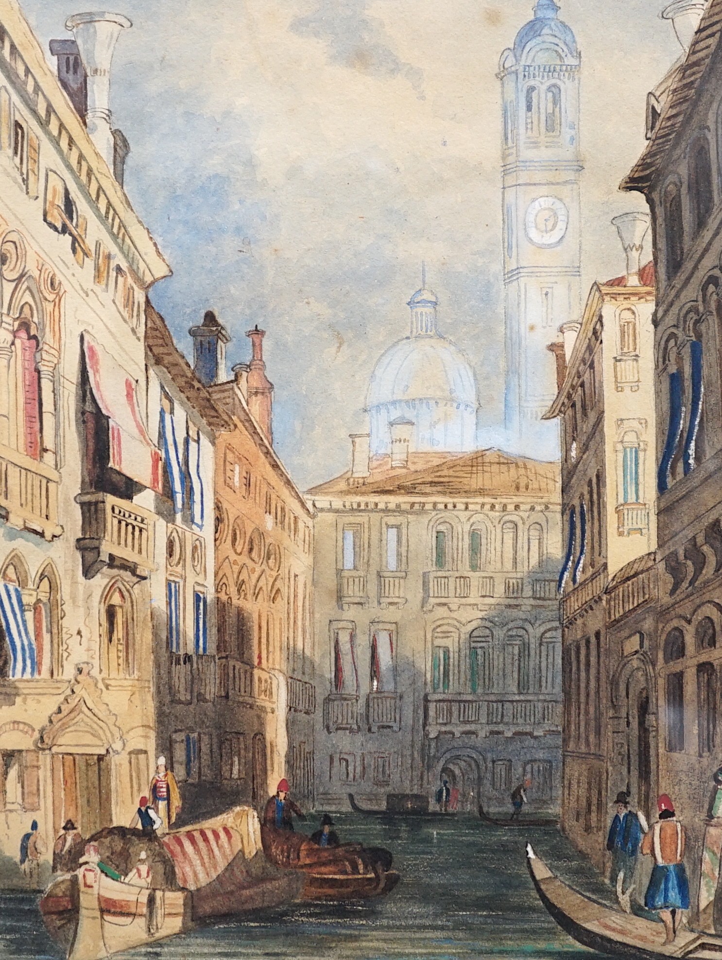 After Samuel Prout, two watercolours, Venetian canal scene and Charles Bridge, Prague, one initialled TF and dated '59, 26 x 19cm and 28 x 21cm
